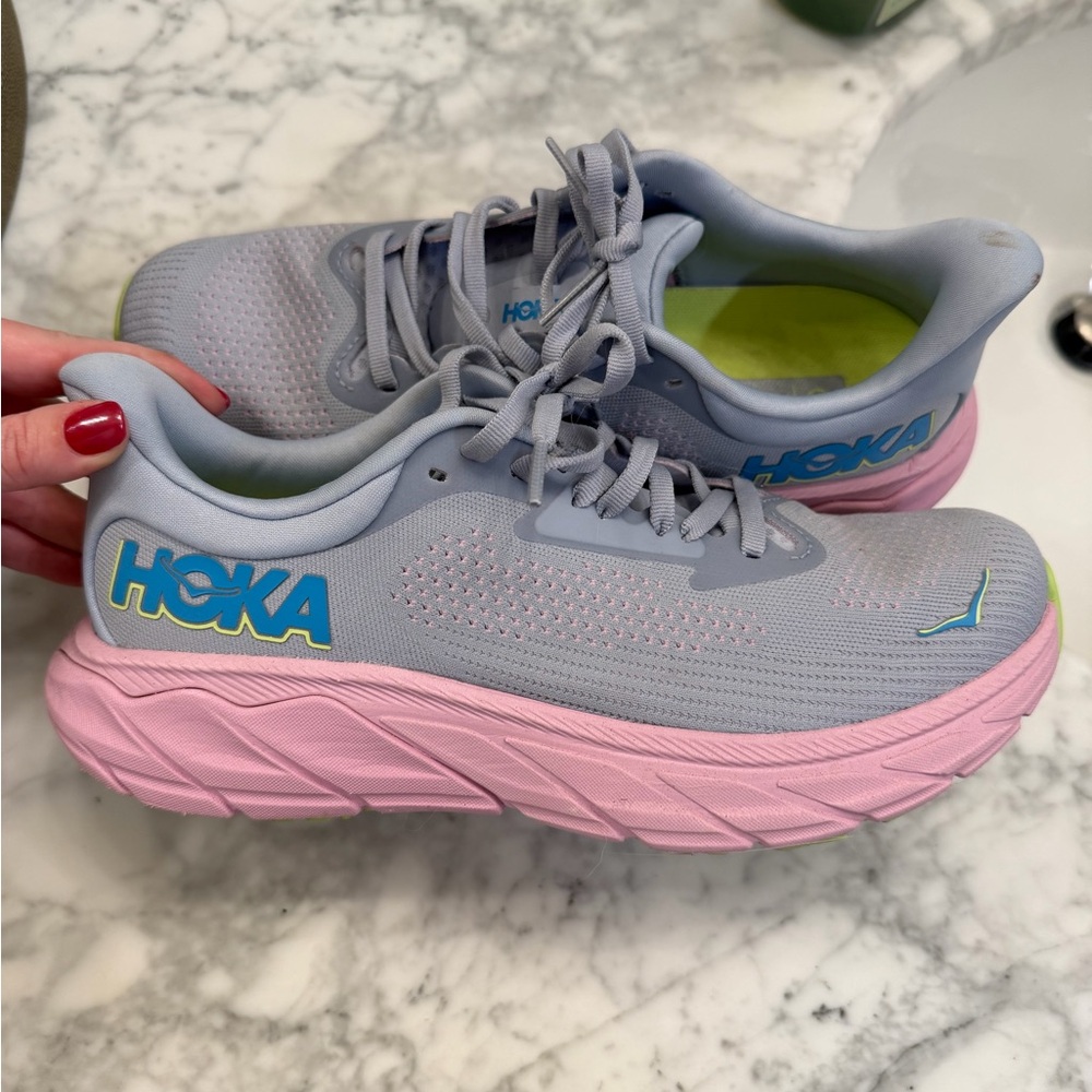 Hoka Light Gray and Soft Pink Sneakers